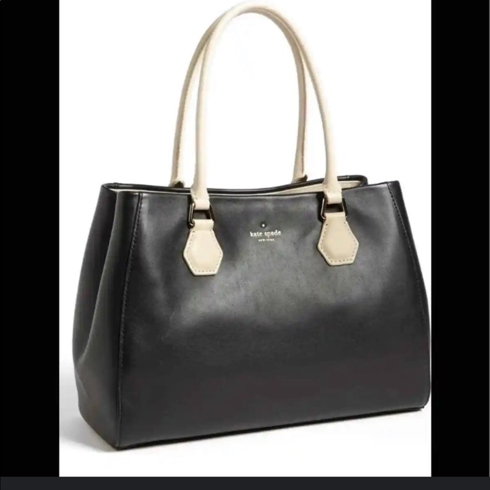 kate spade Black and Cream Double-Handle Leather Tote